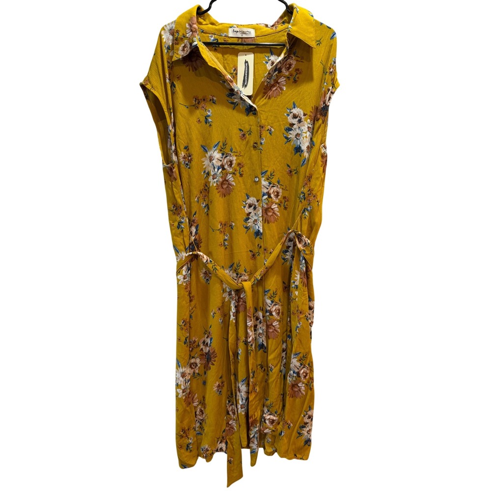 Impressions Mustard Yellow Floral Button Front Shirt Dress Plus Size 3X